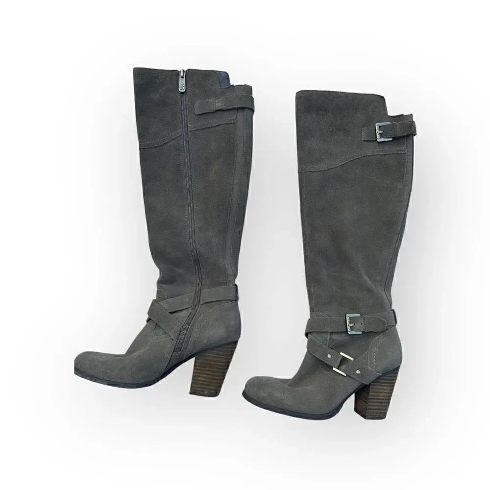 Guess WGWYYNN tall leather block heel side zip boots women’s size 6.5 tan/brown